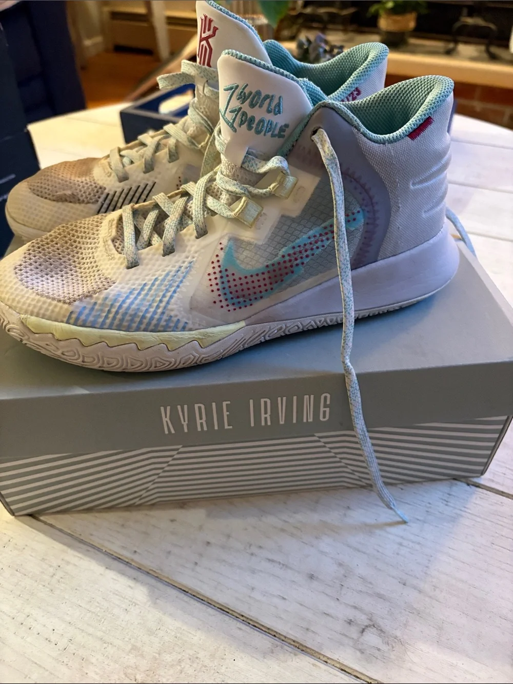 Nike Kids High-Top Sneakers in White with Teal Accents
